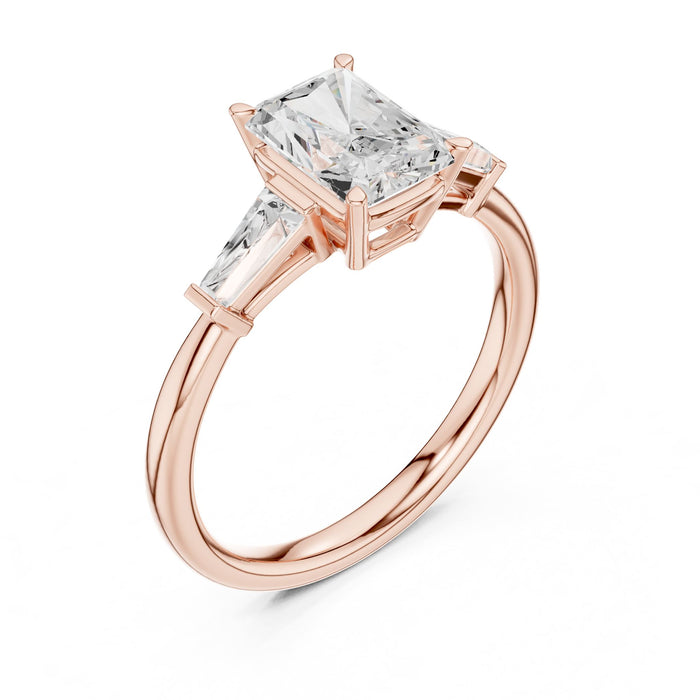 Radiant Lab Grown Diamond Three-Stone Engagement Ring rose gold video
