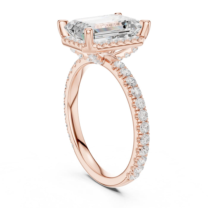 Emerald Lab Grown Diamond Hidden-Halo Engagement Ring yellow gold video