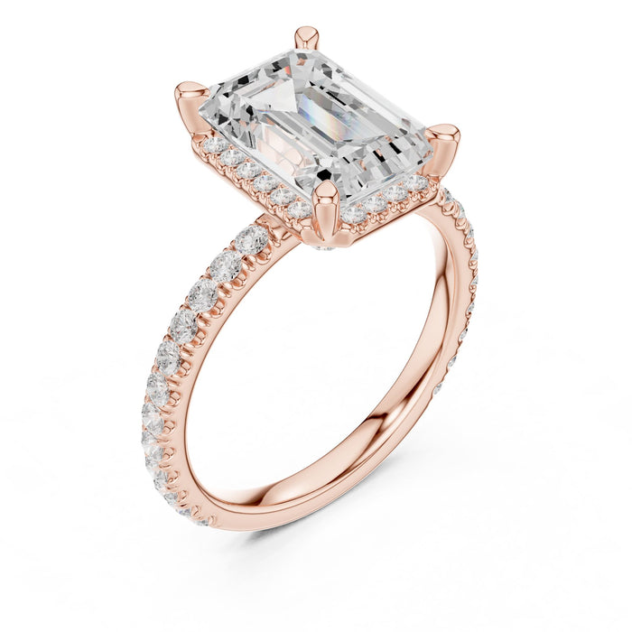 Emerald Lab Grown Diamond Hidden-Halo Engagement Ring rose gold video