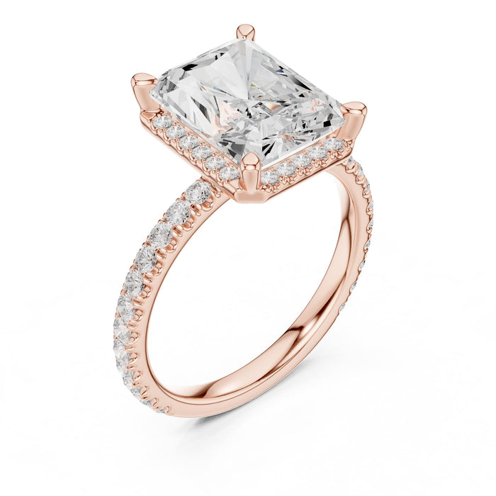 Emerald Lab Grown Diamond Hidden-Halo Engagement Ring rose gold video