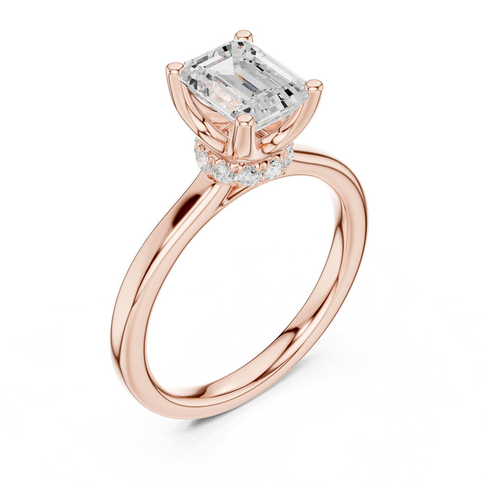 Emerald Lab Grown Diamond Hidden-Halo Engagement Ring rose gold video