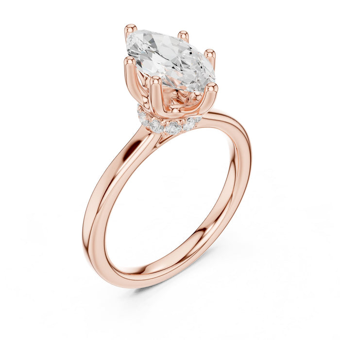 Marquise Lab Grown Diamond Hidden-Halo Engagement Ring rose gold video