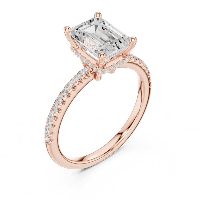 Emerald Lab Grown Diamond Hidden-Halo Engagement Ring rose gold video