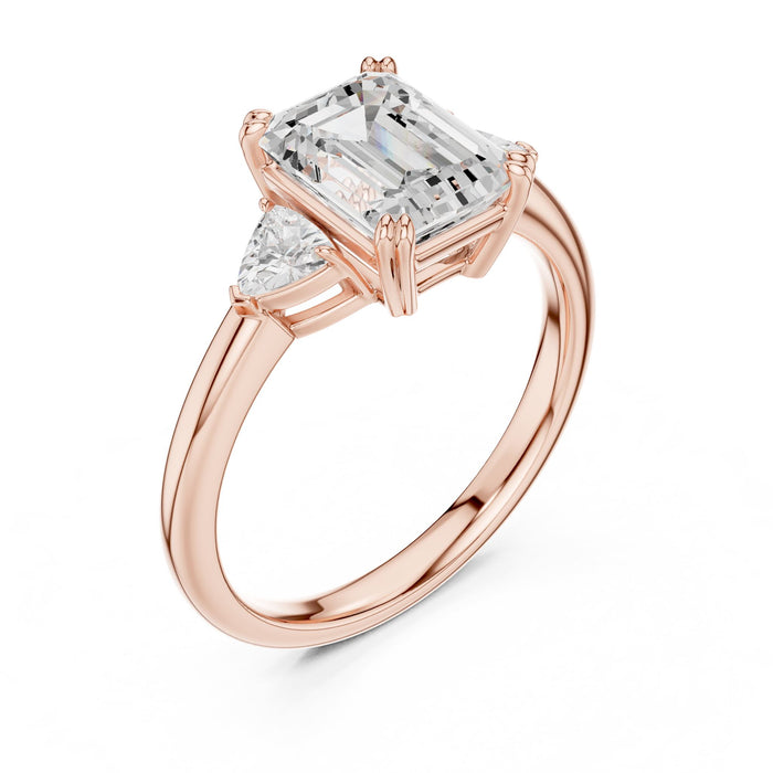 Emerald Lab Grown Diamond Three-Stone Engagement Ring rose gold video