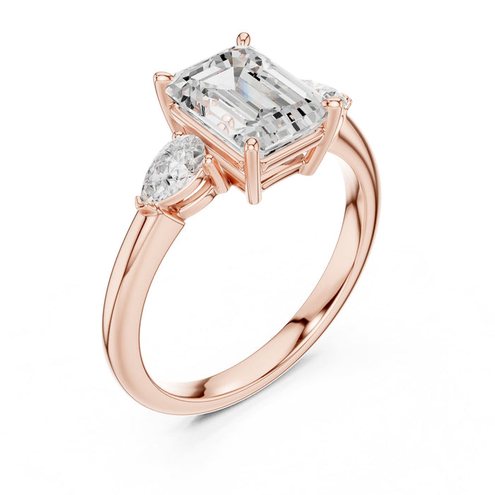 Emerald Lab Grown Diamond Three-Stone Engagement Ring rose gold video