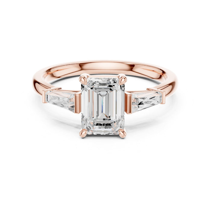 Emerald Lab Grown Diamond Three-Stone Engagement Ring rose gold video