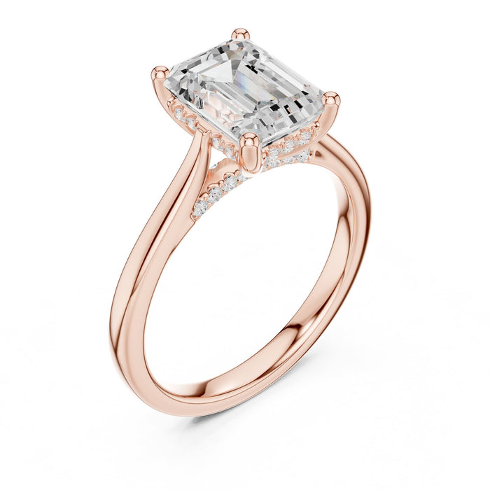 Emerald Lab Grown Diamond Hidden-Halo Engagement Ring rose gold video