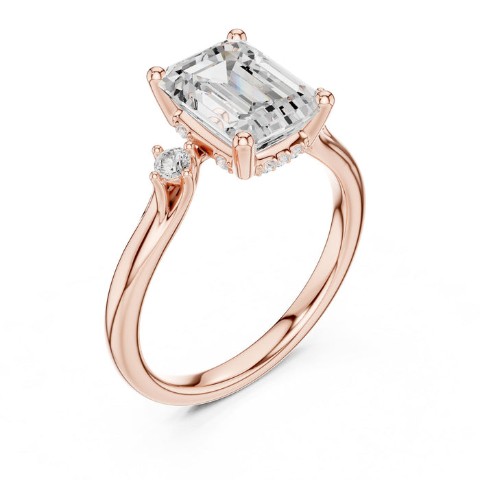 Emerald Lab Grown Diamond Side-Stone Engagement Ring rose gold video