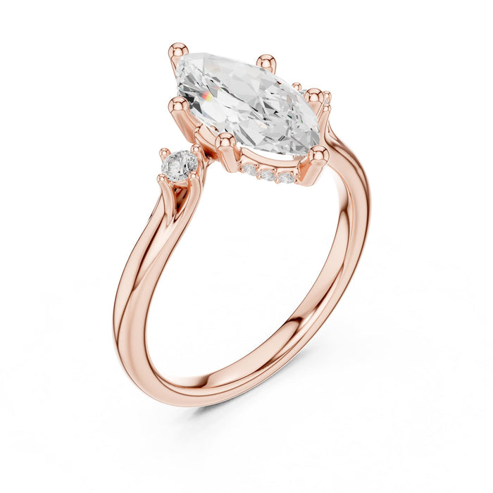 Marquise Lab Grown Diamond Side-Stone Engagement Ring rose gold video