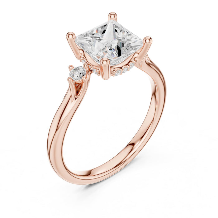 Princess Lab Grown Diamond Side-Stone Engagement Ring rose gold video