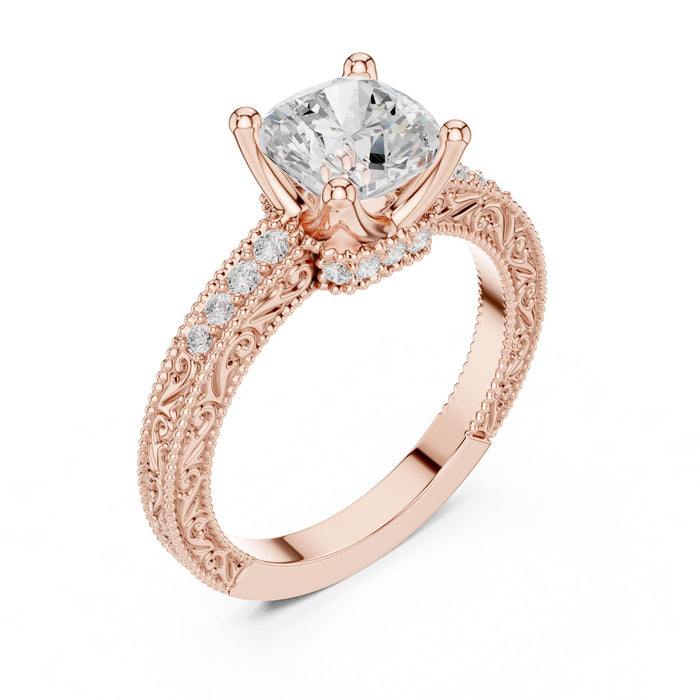 Cushion Lab Grown Diamond Vintage Engagement Ring rose gold video