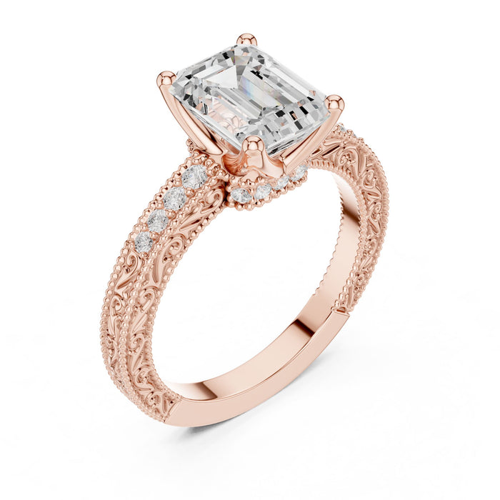Emerald Lab Grown Diamond Vintage Engagement Ring rose gold video