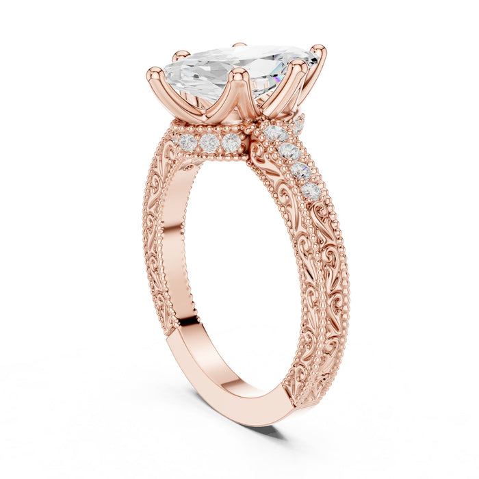 Marquise Lab Grown Diamond Vintage Engagement Ring yellow gold video