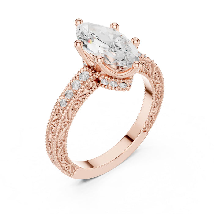 Marquise Lab Grown Diamond Vintage Engagement Ring rose gold video
