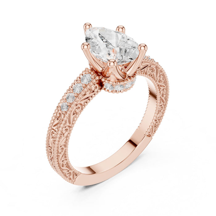 Pear Lab Grown Diamond Vintage Engagement Ring rose gold video