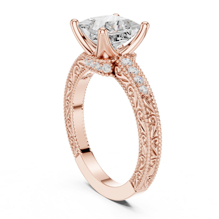Princess Lab Grown Diamond Vintage Engagement Ring yellow gold video
