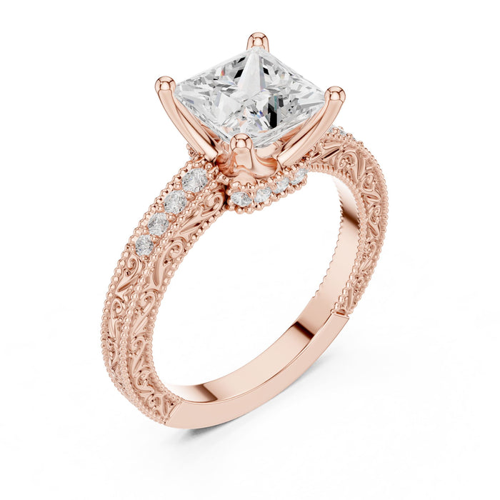 Princess Lab Grown Diamond Vintage Engagement Ring rose gold video