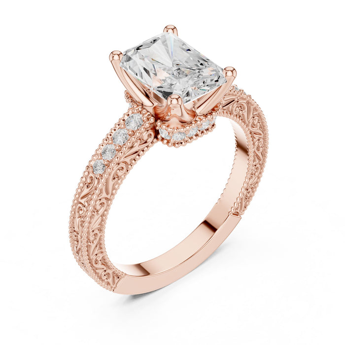 Radiant Lab Grown Diamond Vintage Engagement Ring rose gold video