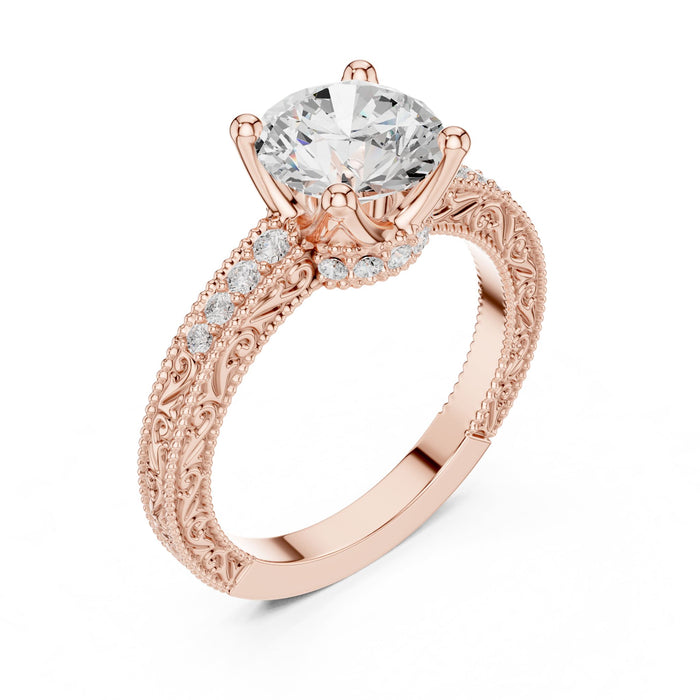 Round Lab Grown Diamond Vintage Engagement Ring rose gold video