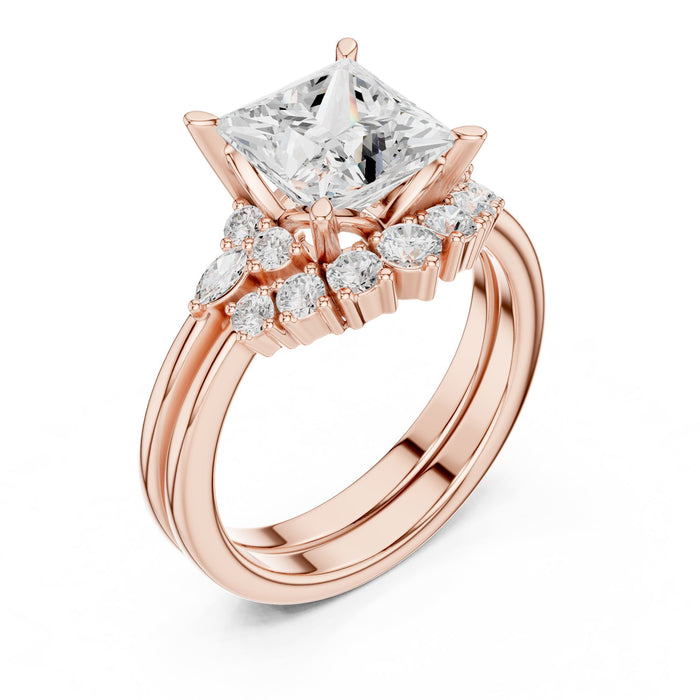 Princess Lab Grown Diamond Side-Stone Engagement Ring rose gold video