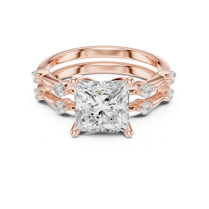 Princess Lab Grown Diamond Side-Stone Engagement Ring rose gold video