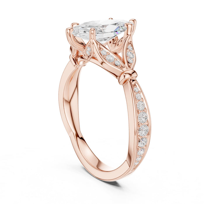 Marquise Lab Grown Diamond Side-Stone Engagement Ring yellow gold video
