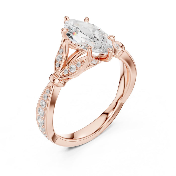 Marquise Lab Grown Diamond Side-Stone Engagement Ring rose gold video