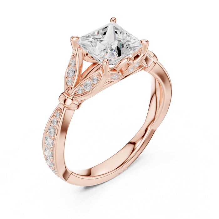 Princess Lab Grown Diamond Side-Stone Engagement Ring rose gold video