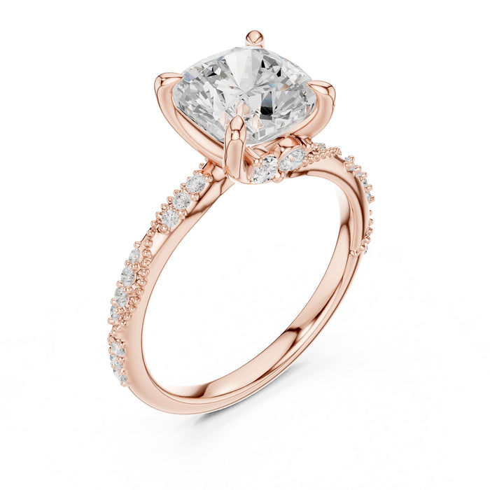 Cushion Lab Grown Diamond Pave Engagement Ring rose gold video
