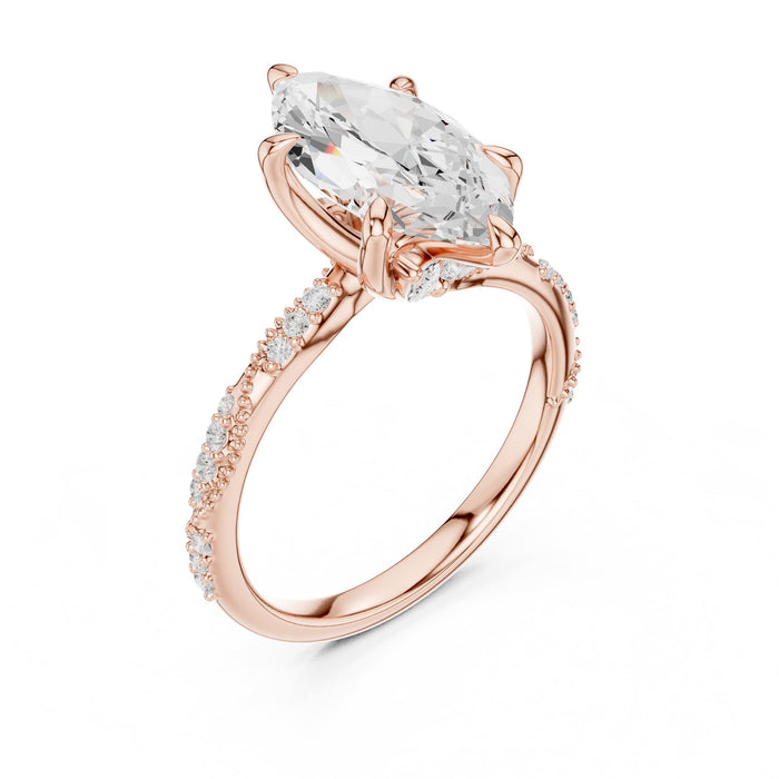 Marquise Lab Grown Diamond Side-Stone Engagement Ring rose gold video