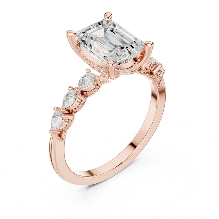 Emerald Lab Grown Diamond Side-Stone Engagement Ring rose gold video