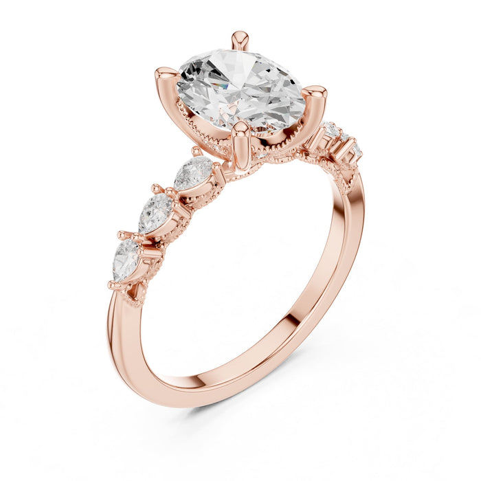 Oval  Lab Grown Diamond Side-Stone Engagement Ring rose gold video