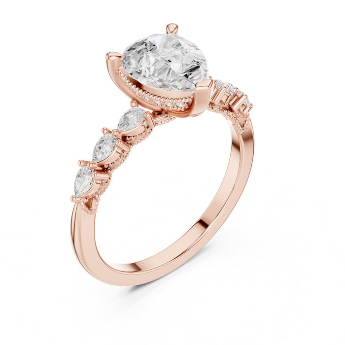 Pear Lab Grown Diamond Side-Stone Engagement Ring rose gold video