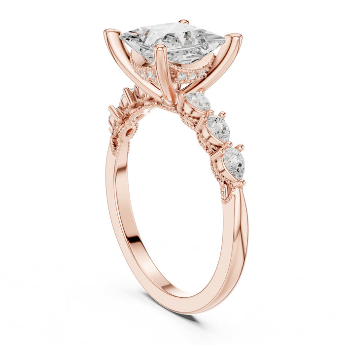 Princess Lab Grown Diamond Side-Stone Engagement Ring yellow gold video