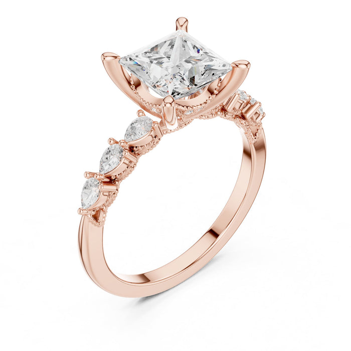 Princess Lab Grown Diamond Side-Stone Engagement Ring rose gold video