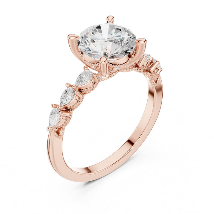 Round Lab Grown Diamond Side-Stone Engagement Ring rose gold video