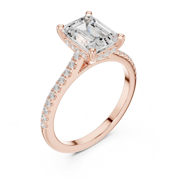 Emerald Lab Grown Diamond Pave Engagement Ring rose gold video