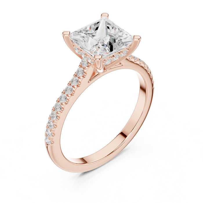 Princess Lab Grown Diamond Pave Engagement Ring rose gold video
