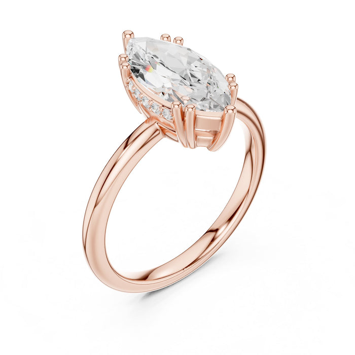 Marquise Lab Grown Diamond Side-Stone Engagement Ring rose gold video