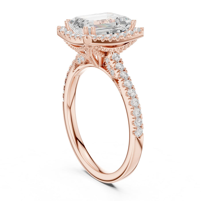 Emerald Lab Grown Diamond Halo Engagement Ring yellow gold video