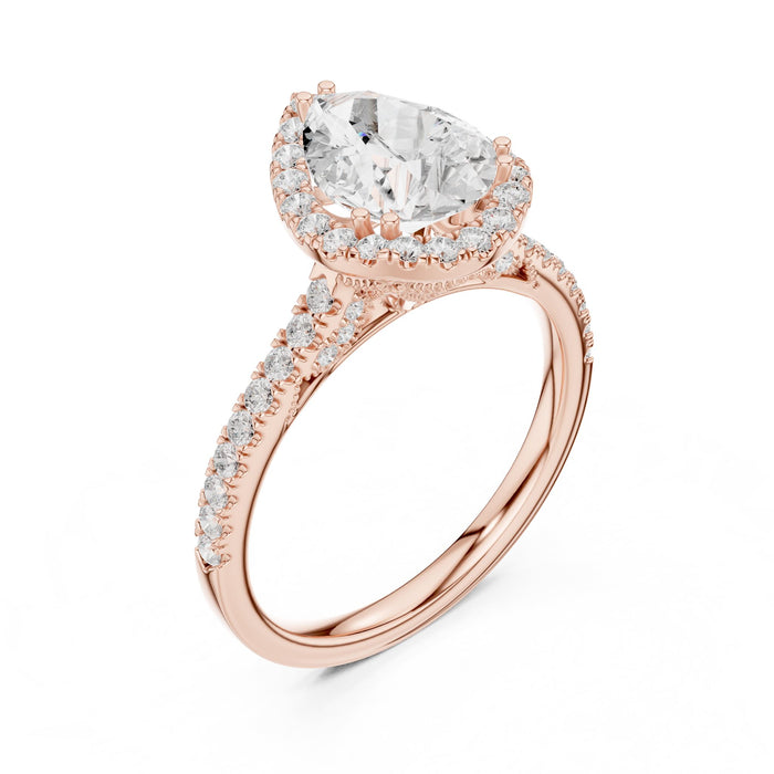 Pear Lab Grown Diamond Halo Engagement Ring rose gold video