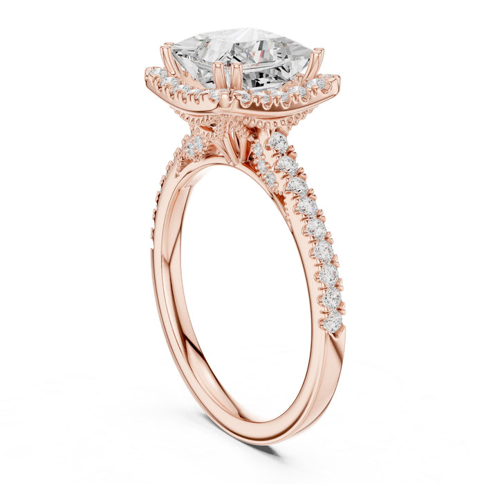 Princess Lab Grown Diamond Halo Engagement Ring yellow gold video