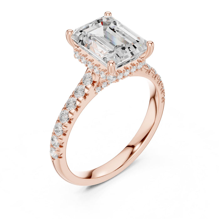 Emerald Lab Grown Diamond Hidden-Halo Engagement Ring rose gold video