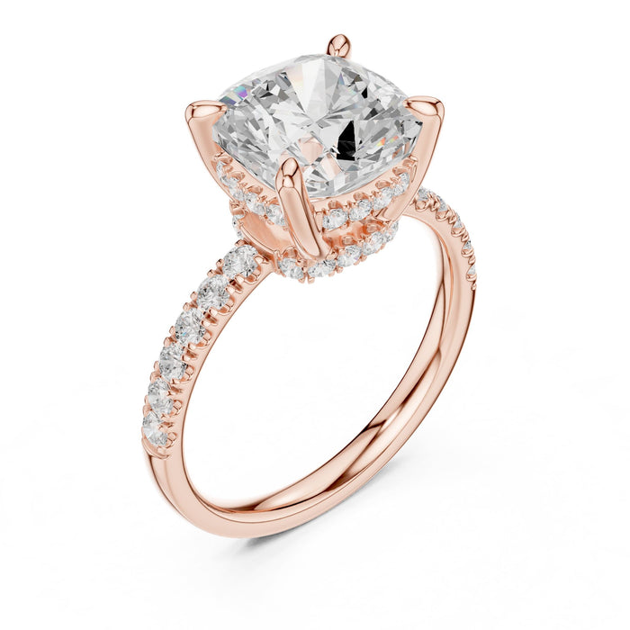 Cushion Lab Grown Diamond Hidden-Halo Engagement Ring rose gold video