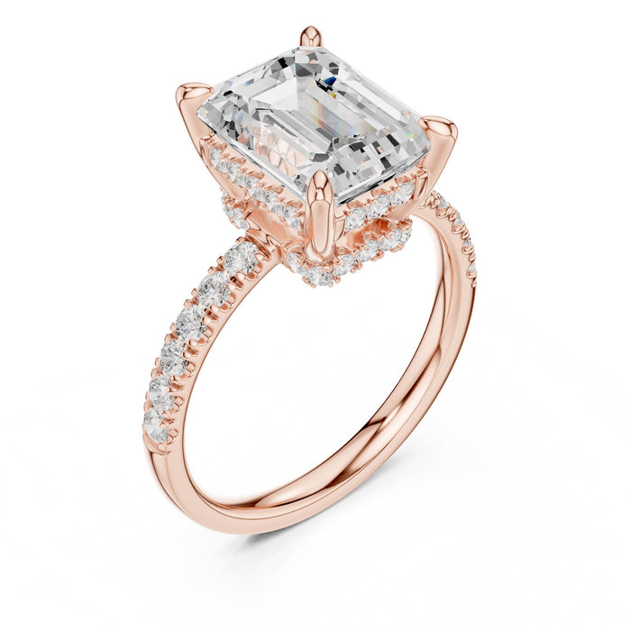 Emerald Lab Grown Diamond Hidden-Halo Engagement Ring rose gold video