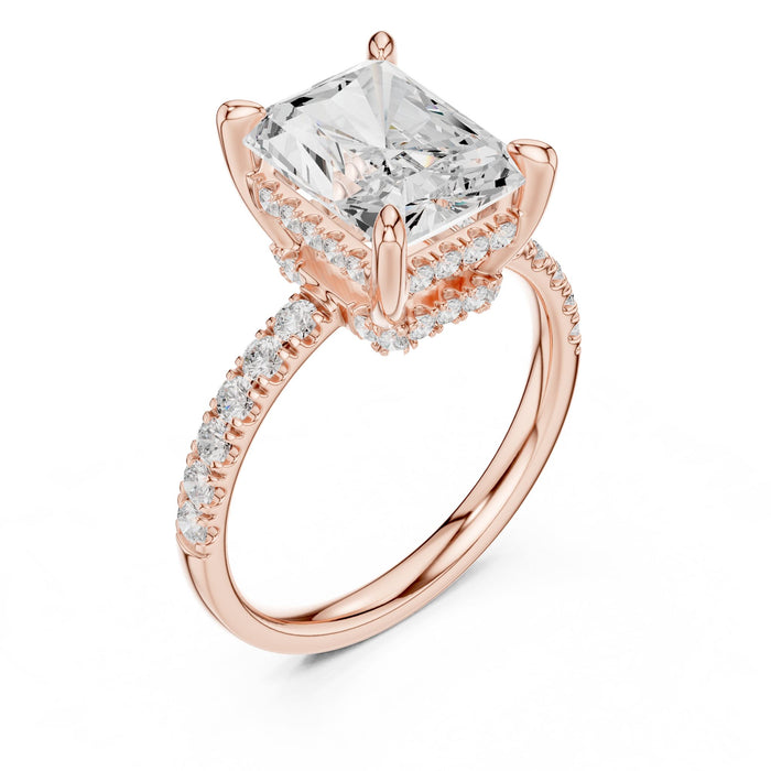 Emerald Lab Grown Diamond Hidden-Halo Engagement Ring rose gold video