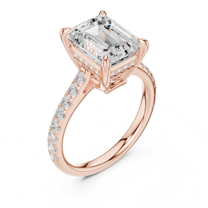 Emerald Lab Grown Diamond Hidden-Halo Engagement Ring rose gold video