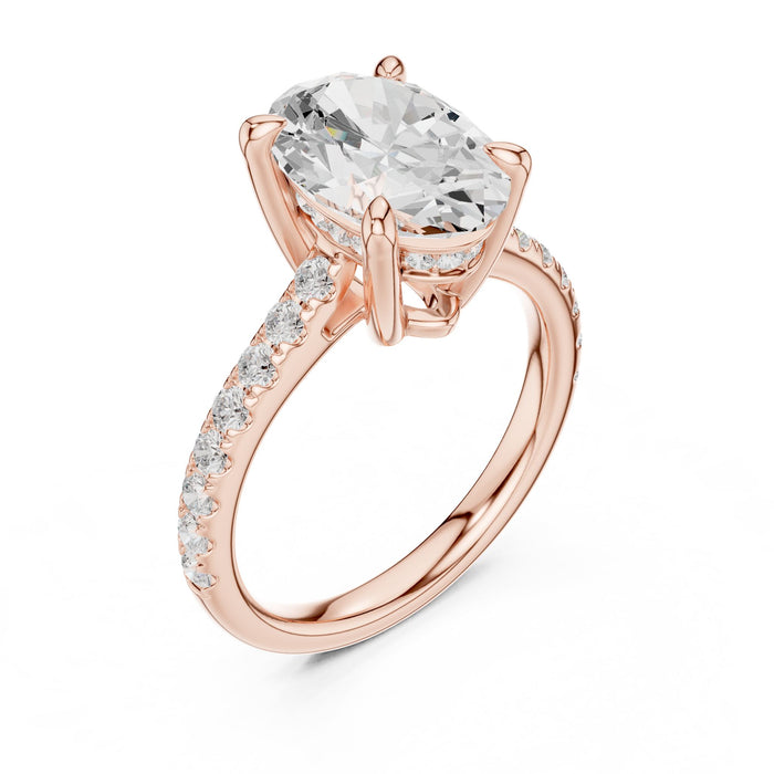 Oval Lab Grown Diamond Pave Engagement Ring rose gold video