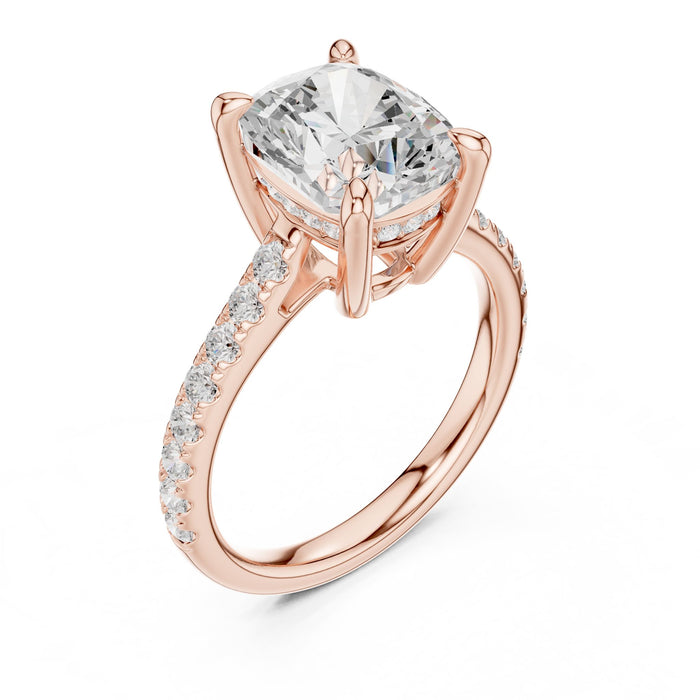 Cushion Lab Grown Diamond Hidden-Halo Engagement Ring rose gold video