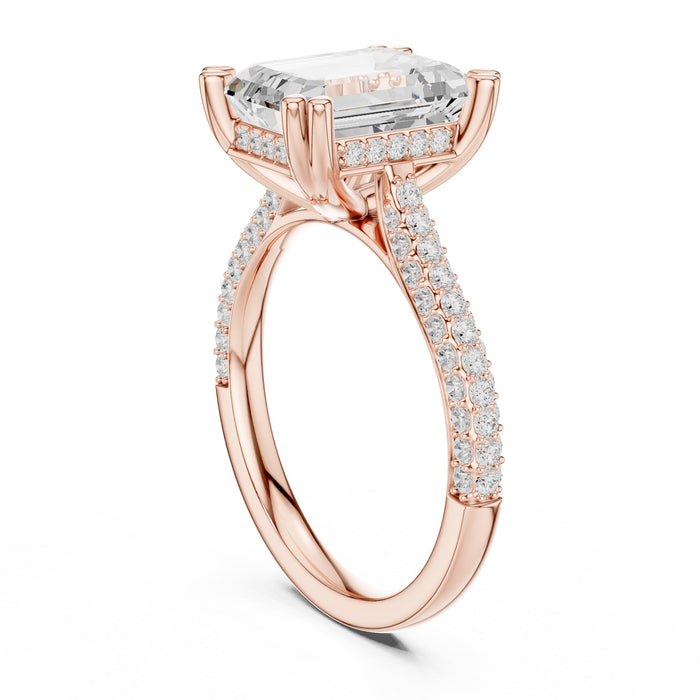 Emerald Lab Grown Diamond Pave Engagement Ring yellow gold video